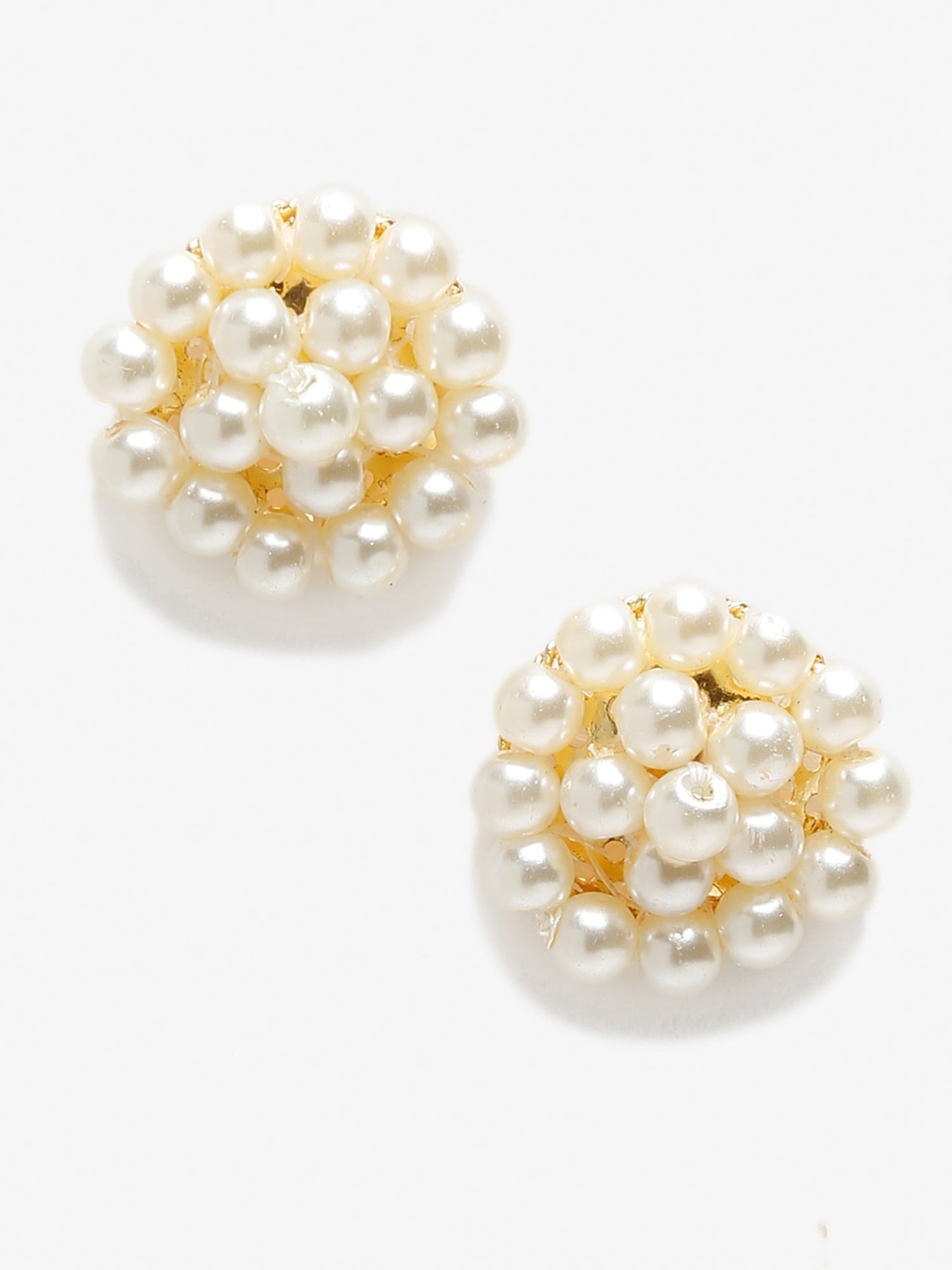 White Gold-Toned Pearl Circular Stud Earrings - Ruby Raang