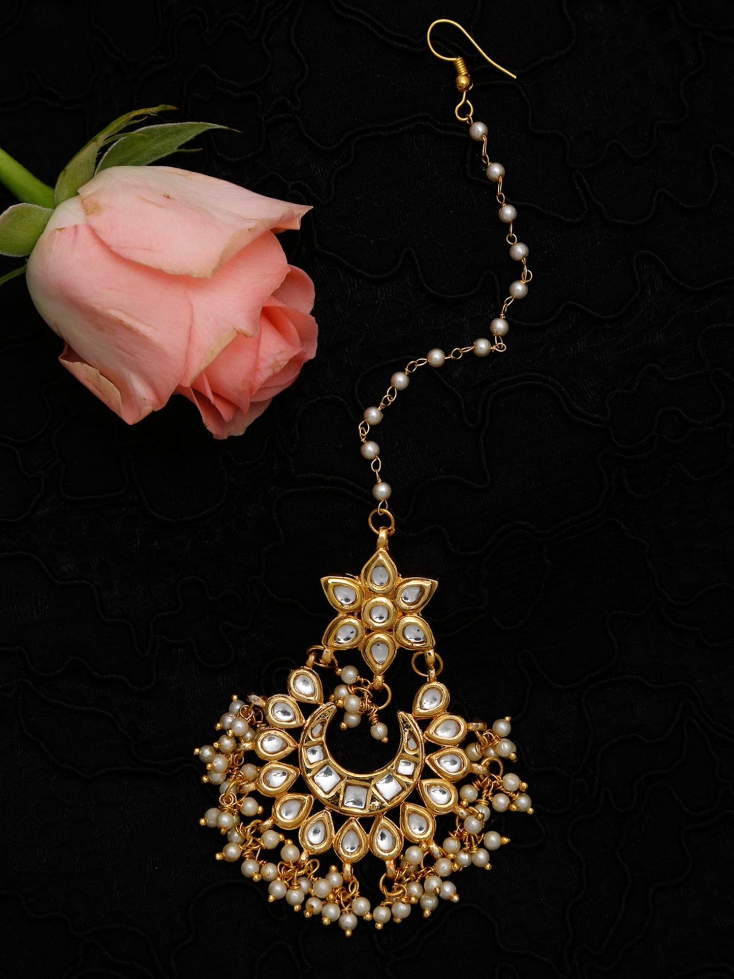 Gold-Polished Kundan Maang Tikka - Ruby Raang