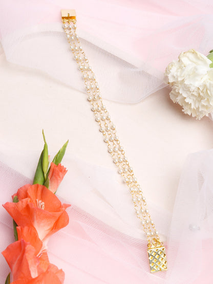 Women's Gold-Toned White Pearls Handcrafted Gold-Polished Multistrand Bracelet - Ruby Raang