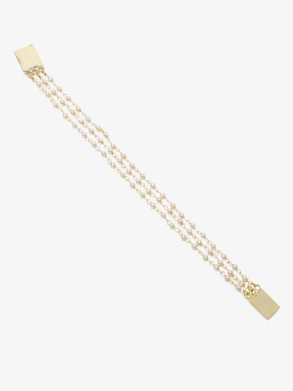 Women's Gold-Toned White Pearls Handcrafted Gold-Polished Multistrand Bracelet - Ruby Raang