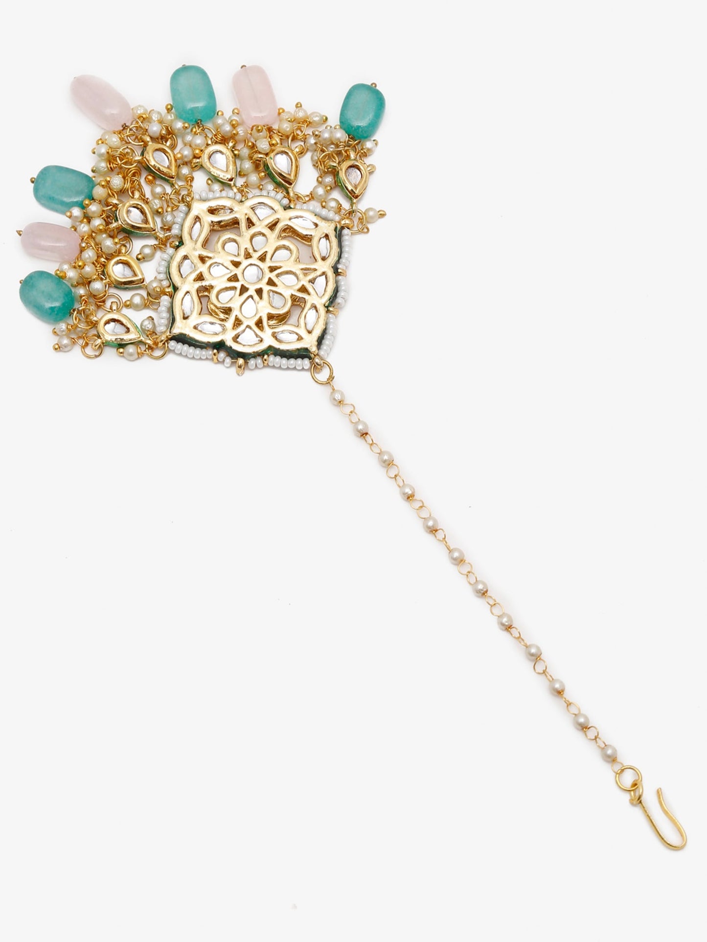 Multicoloured Gold-Polished Kundan Maang Tikka - Ruby Raang