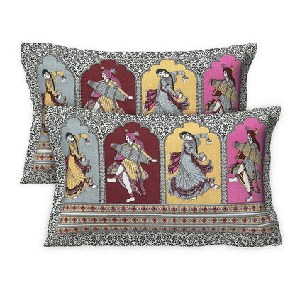 Rudra Bazaar Multicolour 210 TC Cotton Double King Bedsheet With 2 Pillow Covers
