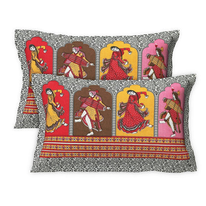Rudra Bazaar Multicolour 210 TC Cotton Double King Bedsheet With 2 Pillow Covers
