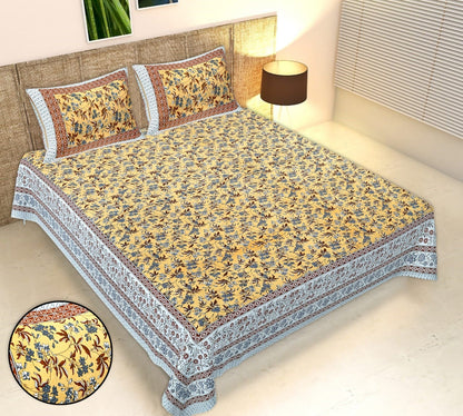 Rudra Bazaar Multicolour 210 TC Cotton Double King Bedsheet With 2 Pillow Covers