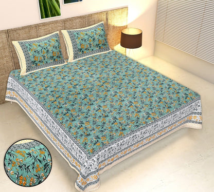 Rudra Bazaar Multicolour 210 TC Cotton Double King Bedsheet With 2 Pillow Covers
