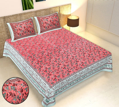 Rudra Bazaar Multicolour 210 TC Cotton Double King Bedsheet With 2 Pillow Covers