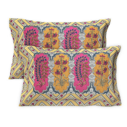 Rudra Bazaar Multicolour 210 TC Cotton Double King Bedsheet With 2 Pillow Covers