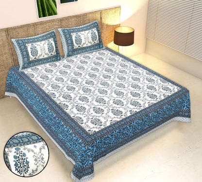 Rudra Bazaar Multicolour 210 TC Cotton Double King Bedsheet With 2 Pillow Covers