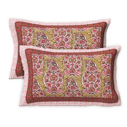 Rudra Bazaar Multicolour 210 TC Cotton Double King Bedsheet With 2 Pillow Covers