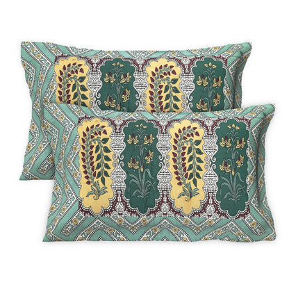Rudra Bazaar Multicolour 210 TC Cotton Double King Bedsheet With 2 Pillow Covers