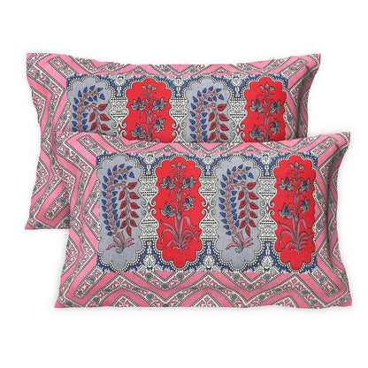 Rudra Bazaar Multicolour 210 TC Cotton Double King Bedsheet With 2 Pillow Covers