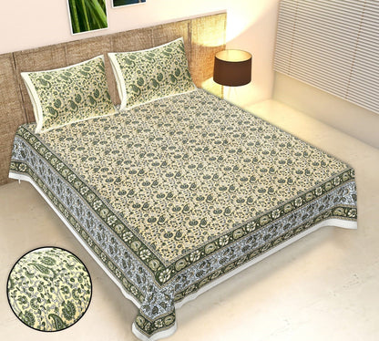 Rudra Bazaar Multicolour 210 TC Cotton Double King Bedsheet With 2 Pillow Covers