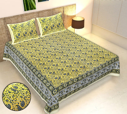Rudra Bazaar Multicolour 210 TC Cotton Double King Bedsheet With 2 Pillow Covers