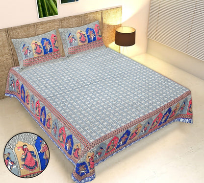 Rudra Bazaar Multicolour 210 TC Cotton Double King Bedsheet With 2 Pillow Covers