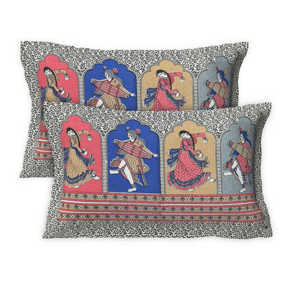 Rudra Bazaar Multicolour 210 TC Cotton Double King Bedsheet With 2 Pillow Covers