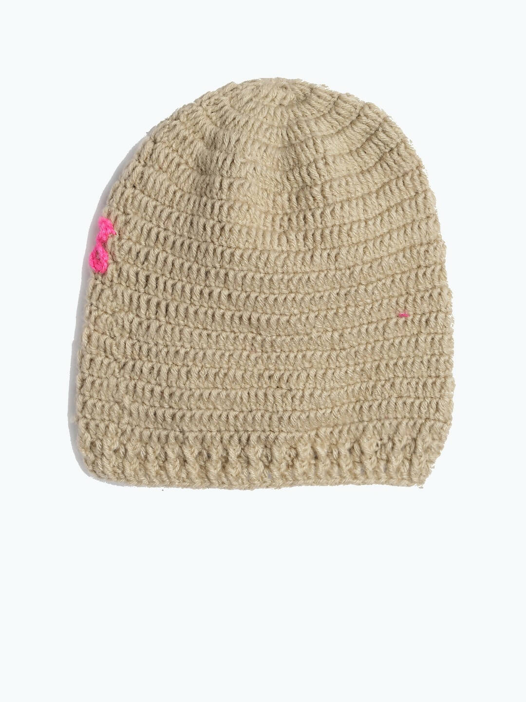 Chutput Kids Woollen Hand Knitted Flower And Animal Detail Cap - Beige