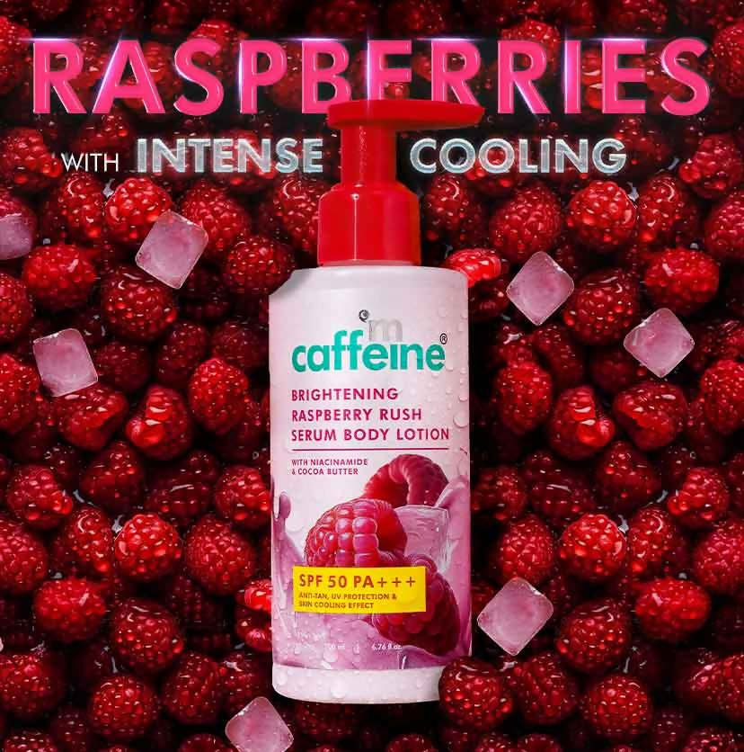 mCaffeine Brightening Raspberry Rush Serum Body Lotion SPF 50 PA+++