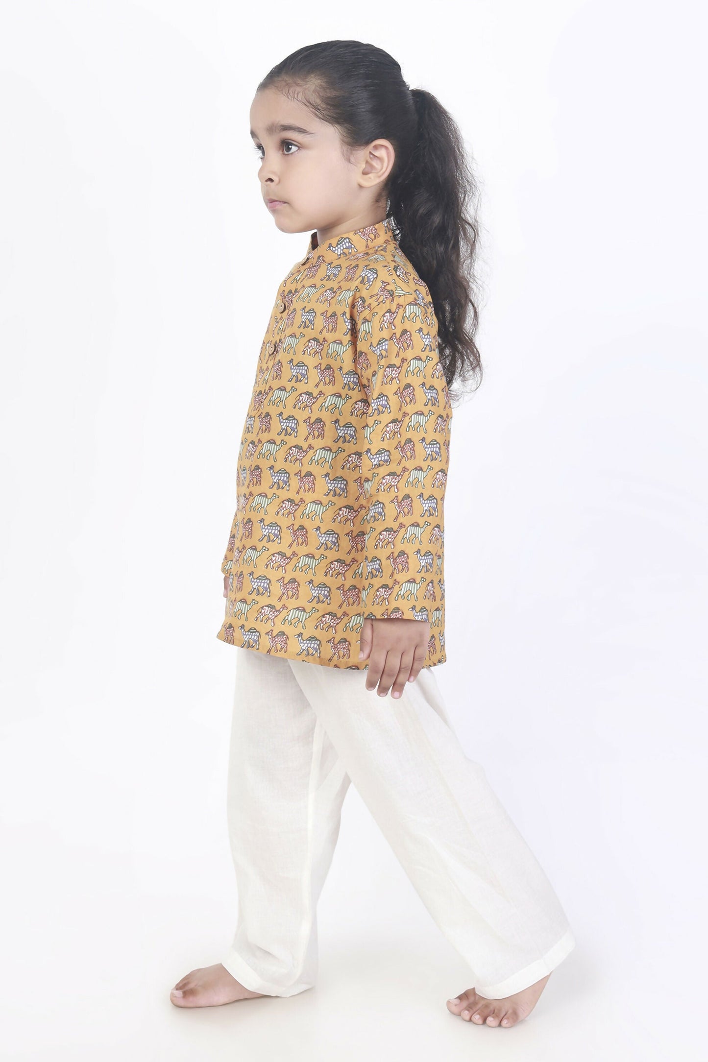 Breathables Kids Cotton Night Suit – Yellow Camel Print Kurta & Pyjama Co-Ord Set For Boys & Girls