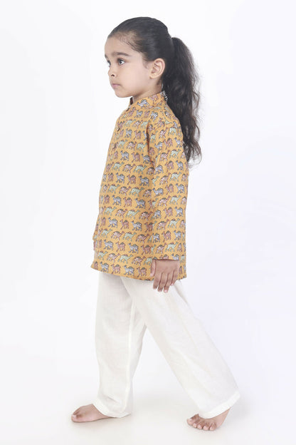 Breathables Kids Cotton Night Suit – Yellow Camel Print Kurta & Pyjama Co-Ord Set For Boys & Girls