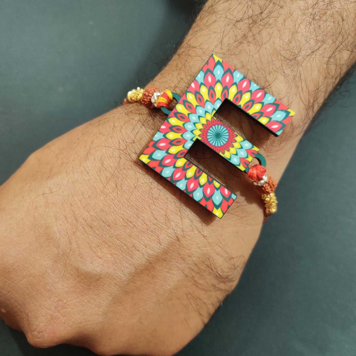 Indianvibez Alphabet E Wooden Rakhi - Kids Rakhi