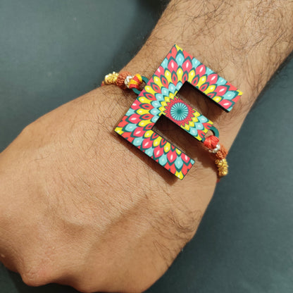 Indianvibez Alphabet E Wooden Rakhi - Kids Rakhi