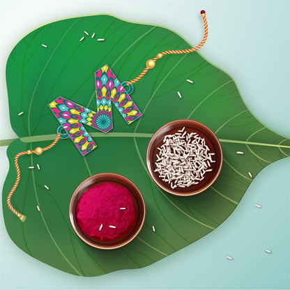 Indianvibez Alphabet M Wooden Rakhi - Kids Rakhi