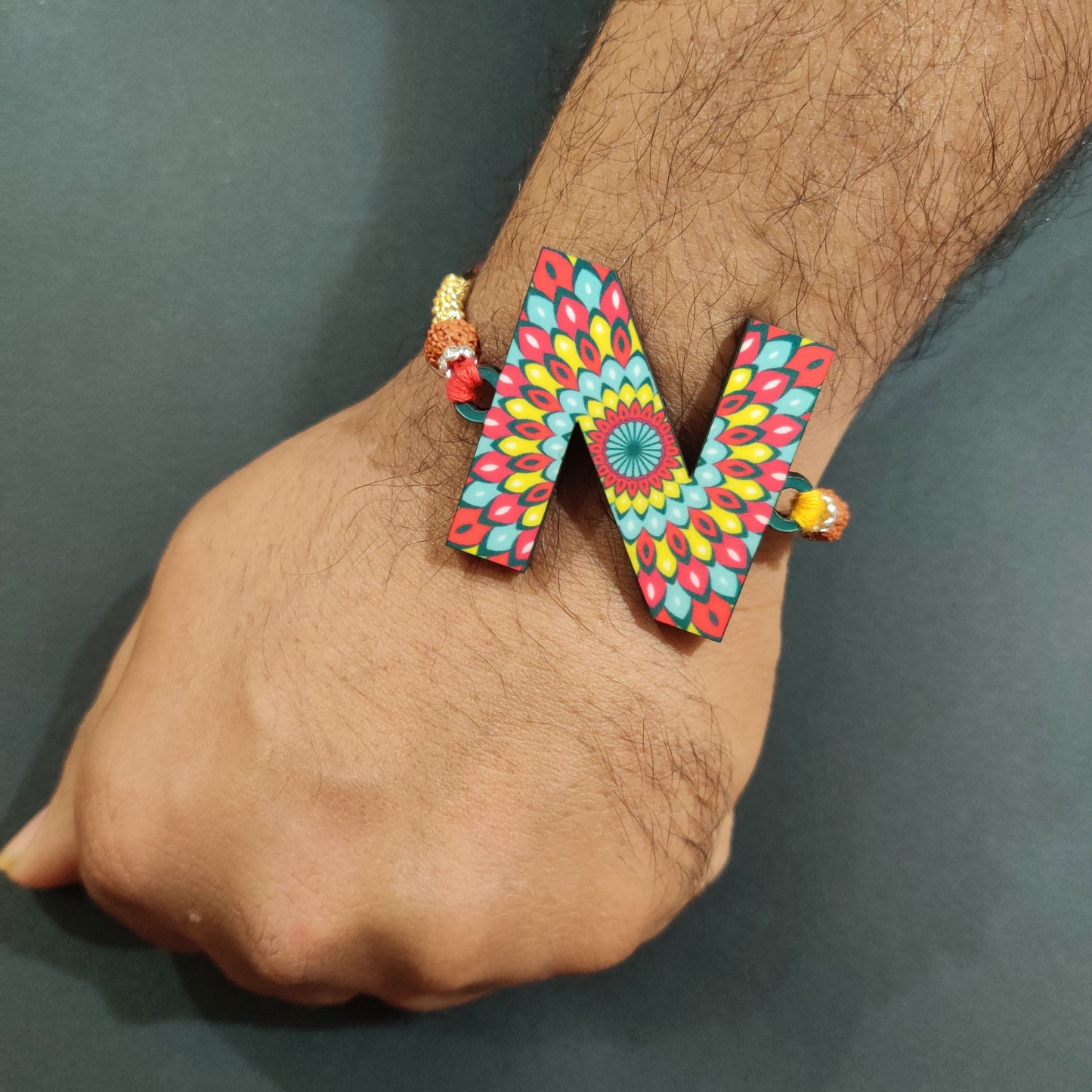 Indianvibez Alphabet N Wooden Rakhi - Kids Rakhi