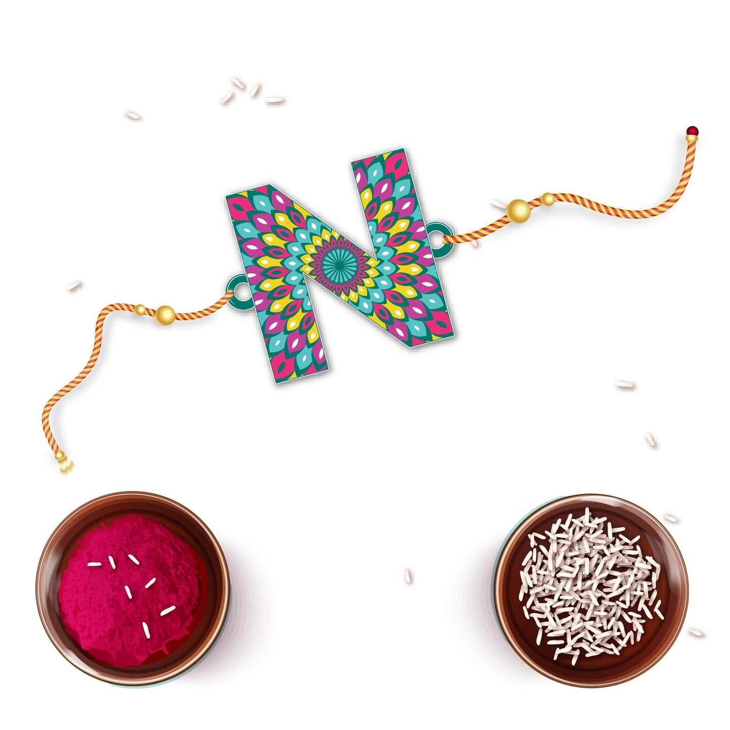 Indianvibez Alphabet N Wooden Rakhi - Kids Rakhi