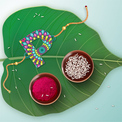 Indianvibez Alphabet P Wooden Rakhi - Kids Rakhi