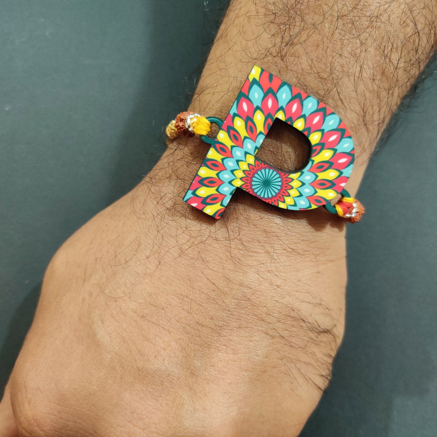 Indianvibez Alphabet P Wooden Rakhi - Kids Rakhi