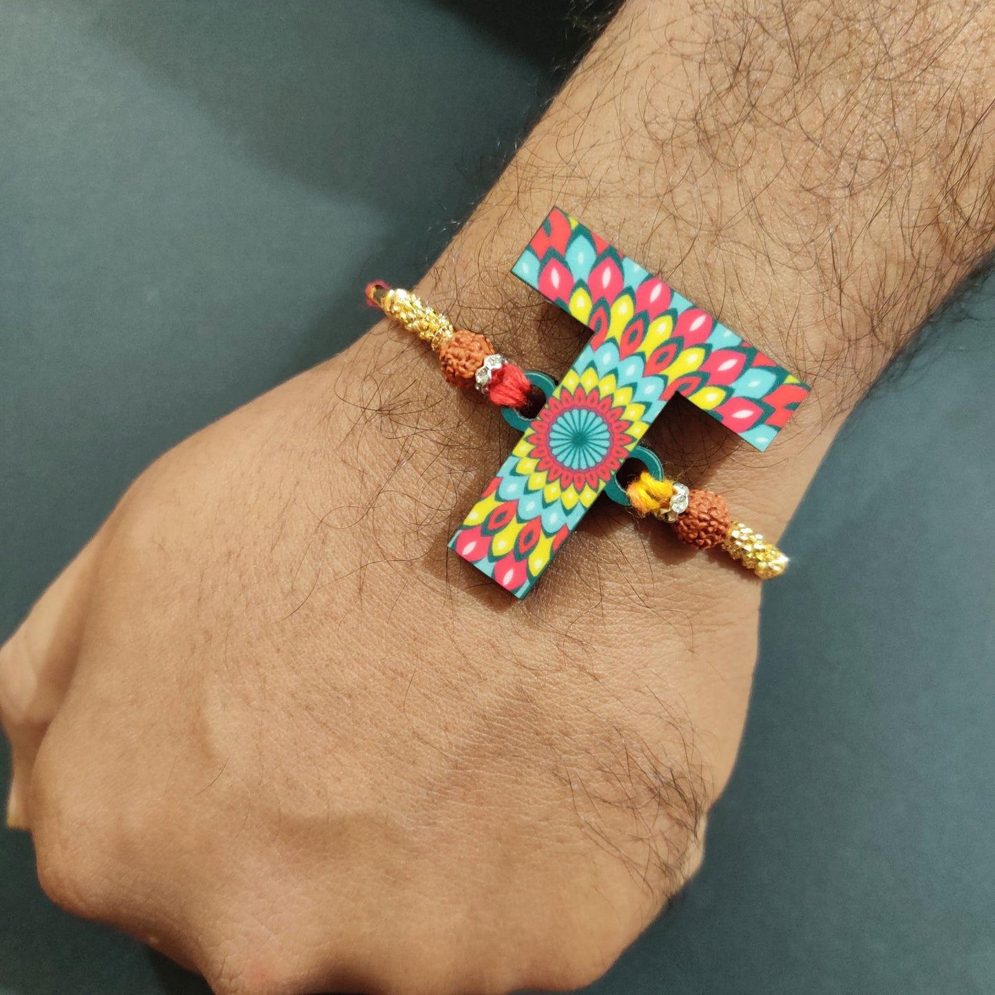 Indianvibez Alphabet T Wooden Rakhi - Kids Rakhi