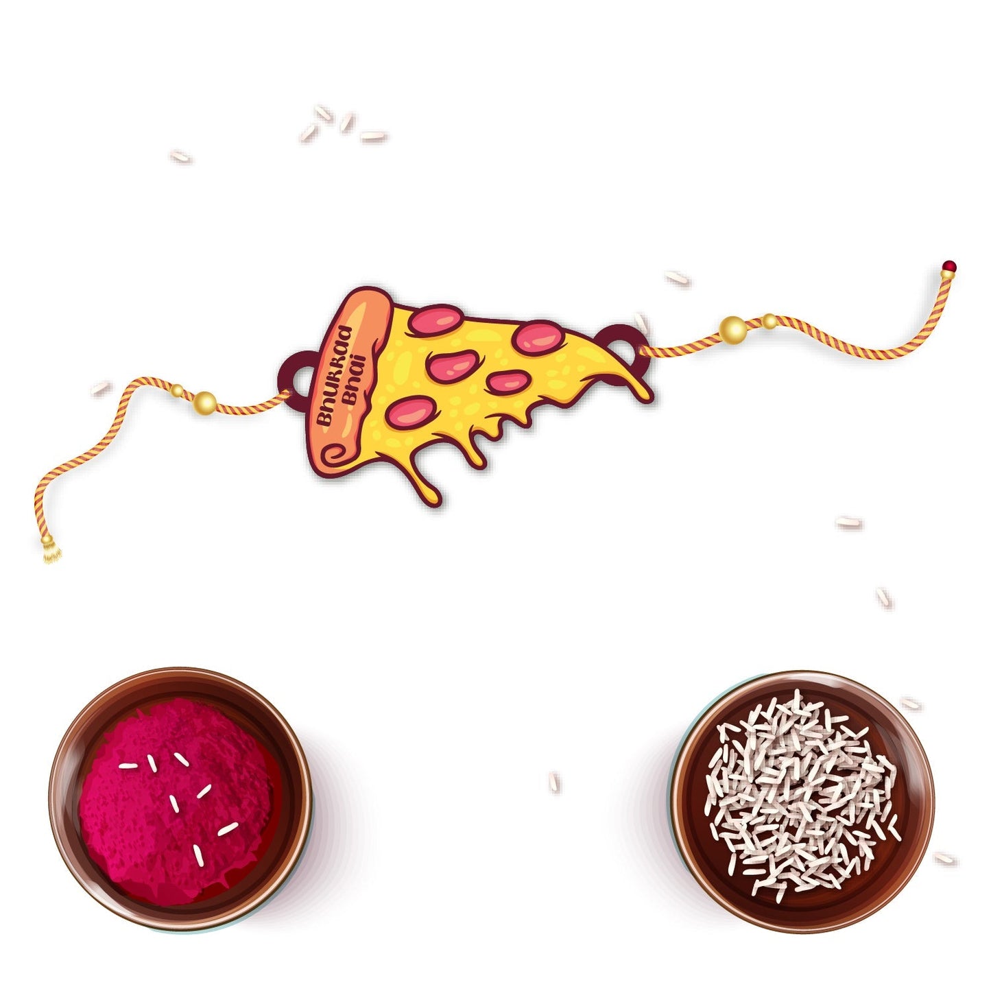 Indianvibez Bhukkad Bhai Pizza Wooden Rakhi with Rudraksha, Food Rakhi for Brother, Shop India - Kids Rakhi