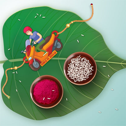 Indianvibez Biker Bhai Wooden Rakhi with Rudraksha, Motorcycle Rakhi for Bro, Shop India - Kids Rakhi