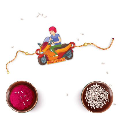Indianvibez Biker Bhai Wooden Rakhi with Rudraksha, Motorcycle Rakhi for Bro, Shop India - Kids Rakhi