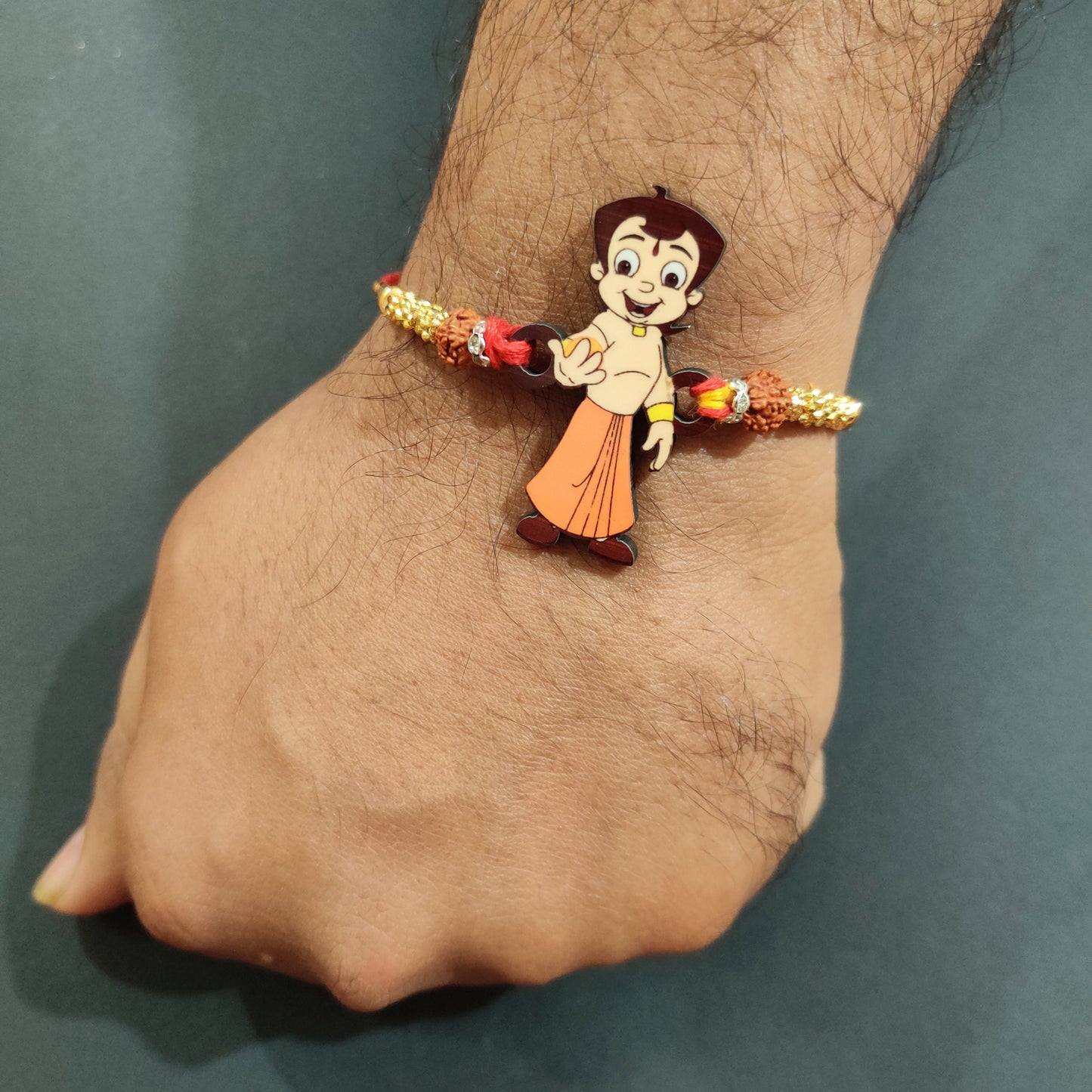 Indianvibez Chota Bheem Wooden Rakhi with Rudraksha, Cartoon Rakhi for Bro, Shop India - Kids Rakhi