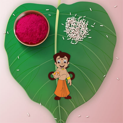 Indianvibez Chota Bheem Wooden Rakhi with Rudraksha, Cartoon Rakhi for Bro, Shop India - Kids Rakhi