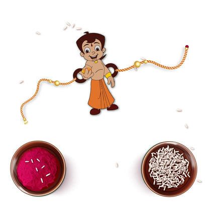 Indianvibez Chota Bheem Wooden Rakhi with Rudraksha, Cartoon Rakhi for Bro, Shop India - Kids Rakhi