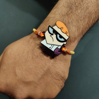 Indianvibez Dexter Wooden Rakhi with Rudraksha, Cartoon Rakhi for Bro, Shop India - Kids Rakhi