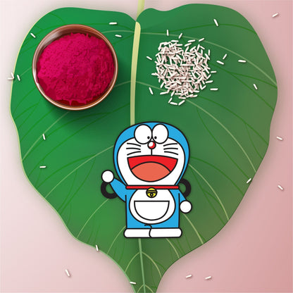 Indianvibez Doraemon Wooden Rakhi with Rudraksha, Cartoon Rakhi for Bro, Shop India - Kids Rakhi
