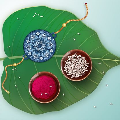 Indianvibez Ethnic Mandala Wooden Rakhi with Rudraksha, Divine Rakhi for Brother| - Kids Rakhi