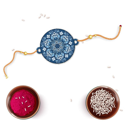 Indianvibez Ethnic Mandala Wooden Rakhi with Rudraksha, Divine Rakhi for Brother| - Kids Rakhi