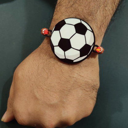 Indianvibez Football Wooden Rakhi with Rudraksha, Soccer Rakhi for Bro, Shop India - Kids Rakhi