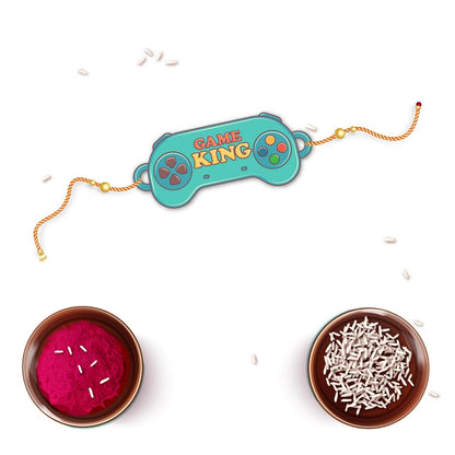 Indianvibez Gamer King Bhai Wooden Rakhi with Rudraksha, Gaming Rakhi for Bro, Shop India - Kids Rakhi