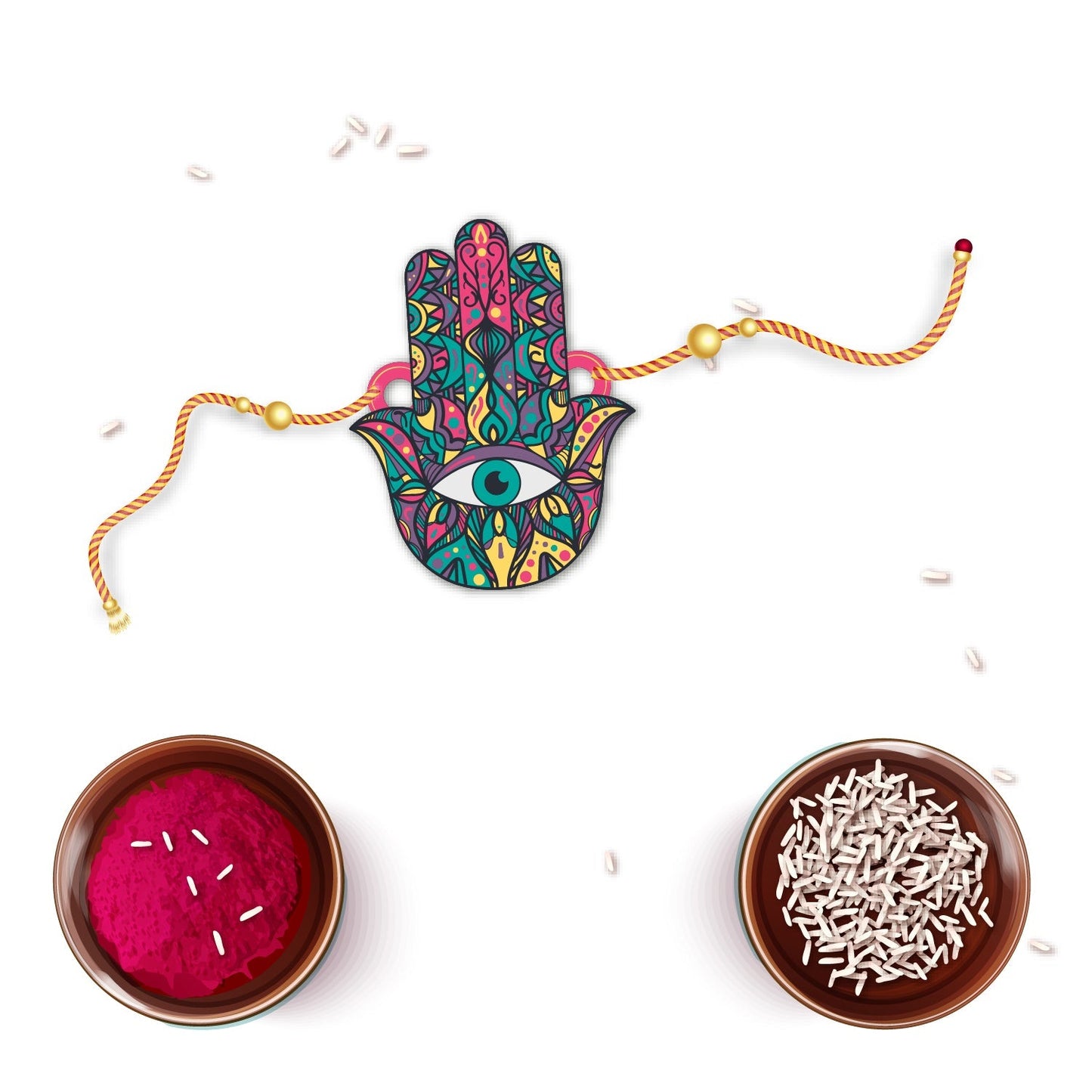 Indianvibez Protective Hamsa Rakhi, Wooden Rakhi with Rudraksha Thread - Kids Rakhi