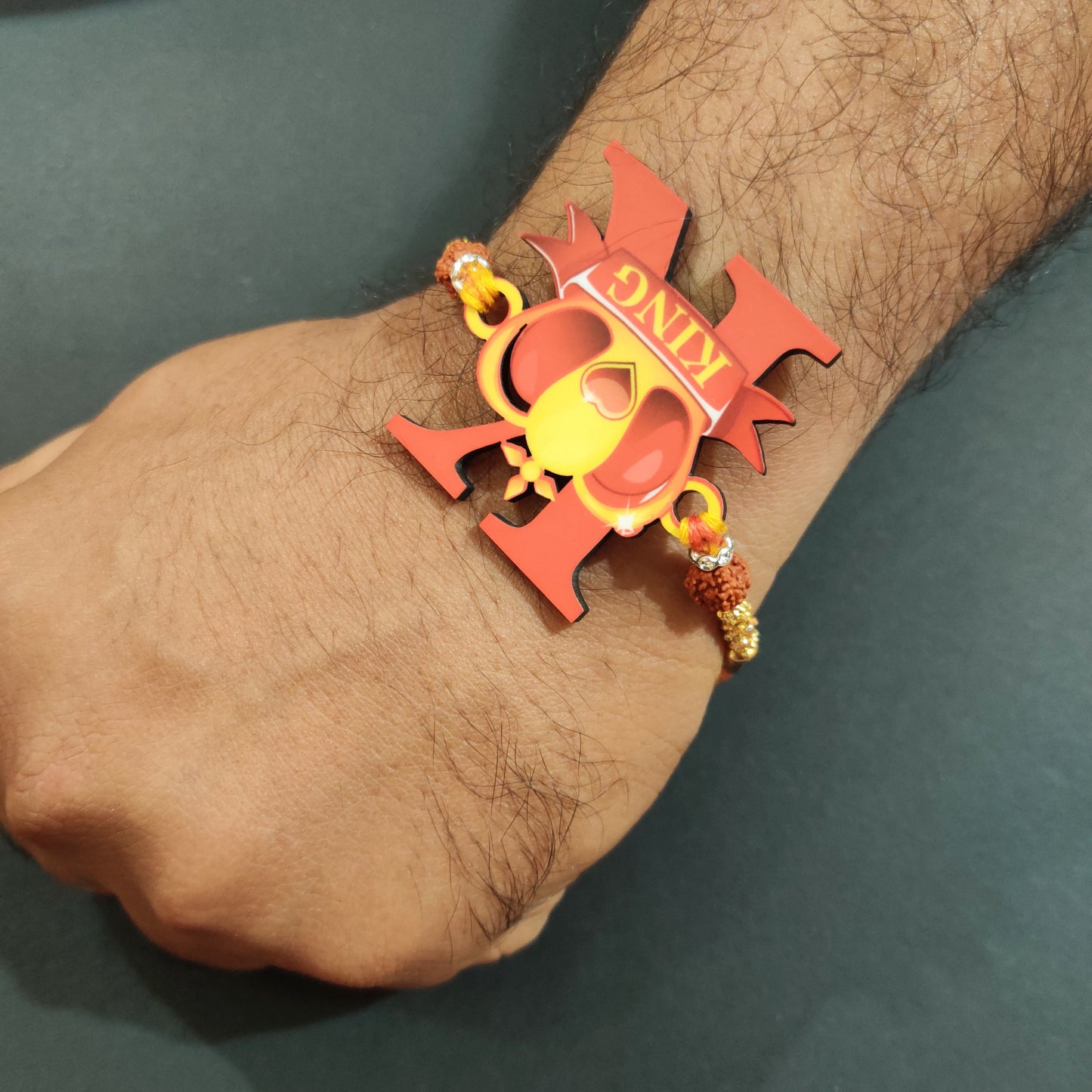 Indianvibez Royal King Bhai Wooden Rakhi, Rudraksha Rakhi for Brother - Kids Rakhi