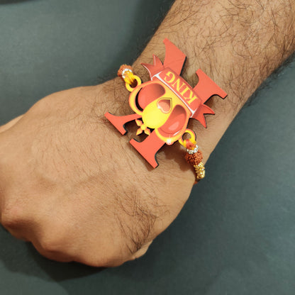 Indianvibez Royal King Bhai Wooden Rakhi, Rudraksha Rakhi for Brother - Kids Rakhi