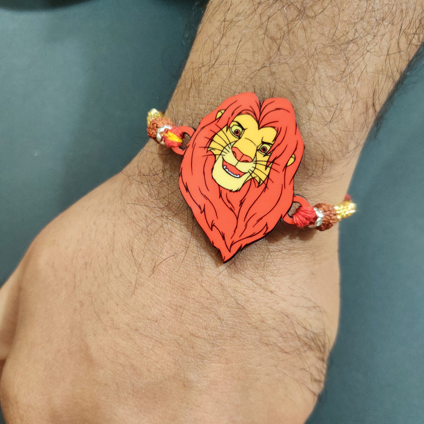 Indianvibez Mufasa Wooden Rakhi with Rudraksha, Lion King Rakhi for Brother, Shop India - Kids Rakhi