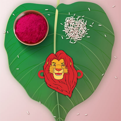 Indianvibez Mufasa Wooden Rakhi with Rudraksha, Lion King Rakhi for Brother, Shop India - Kids Rakhi