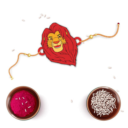 Indianvibez Mufasa Wooden Rakhi with Rudraksha, Lion King Rakhi for Brother, Shop India - Kids Rakhi
