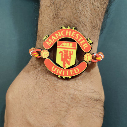 Indianvibez Manchester United Wooden Rakhi with Rudraksha, Football Rakhi for Bro, Shop India - Kids Rakhi